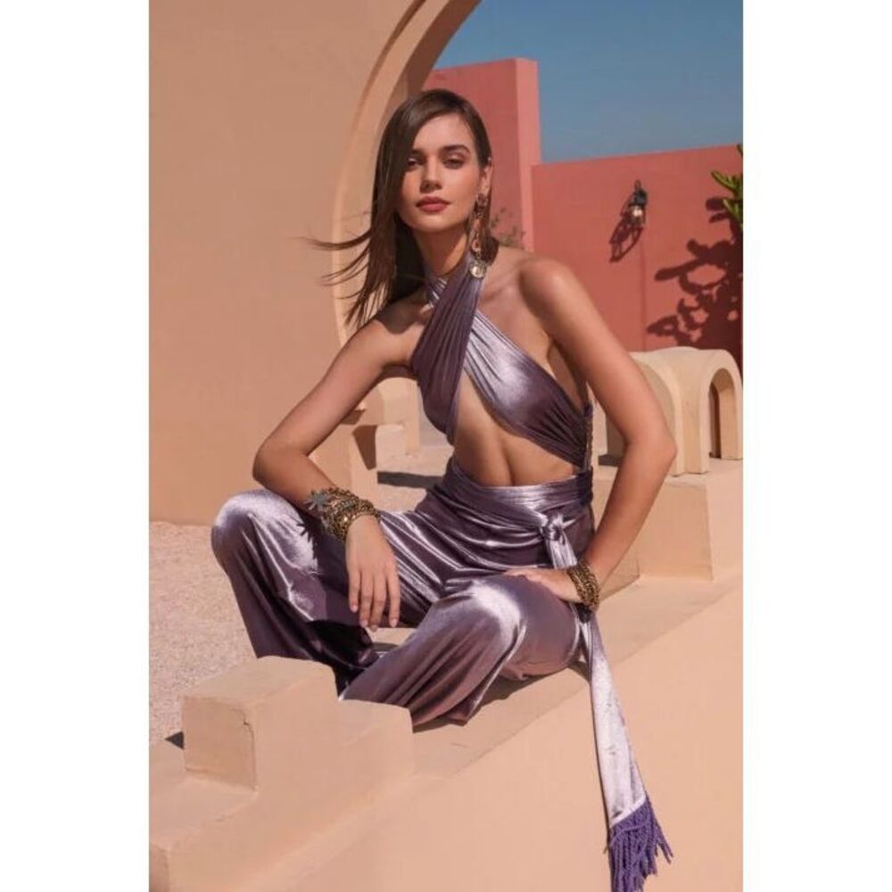 Revolve Bronx & Banco Cleopatra Jumpsuit Velvet Lilac Purple Size XS